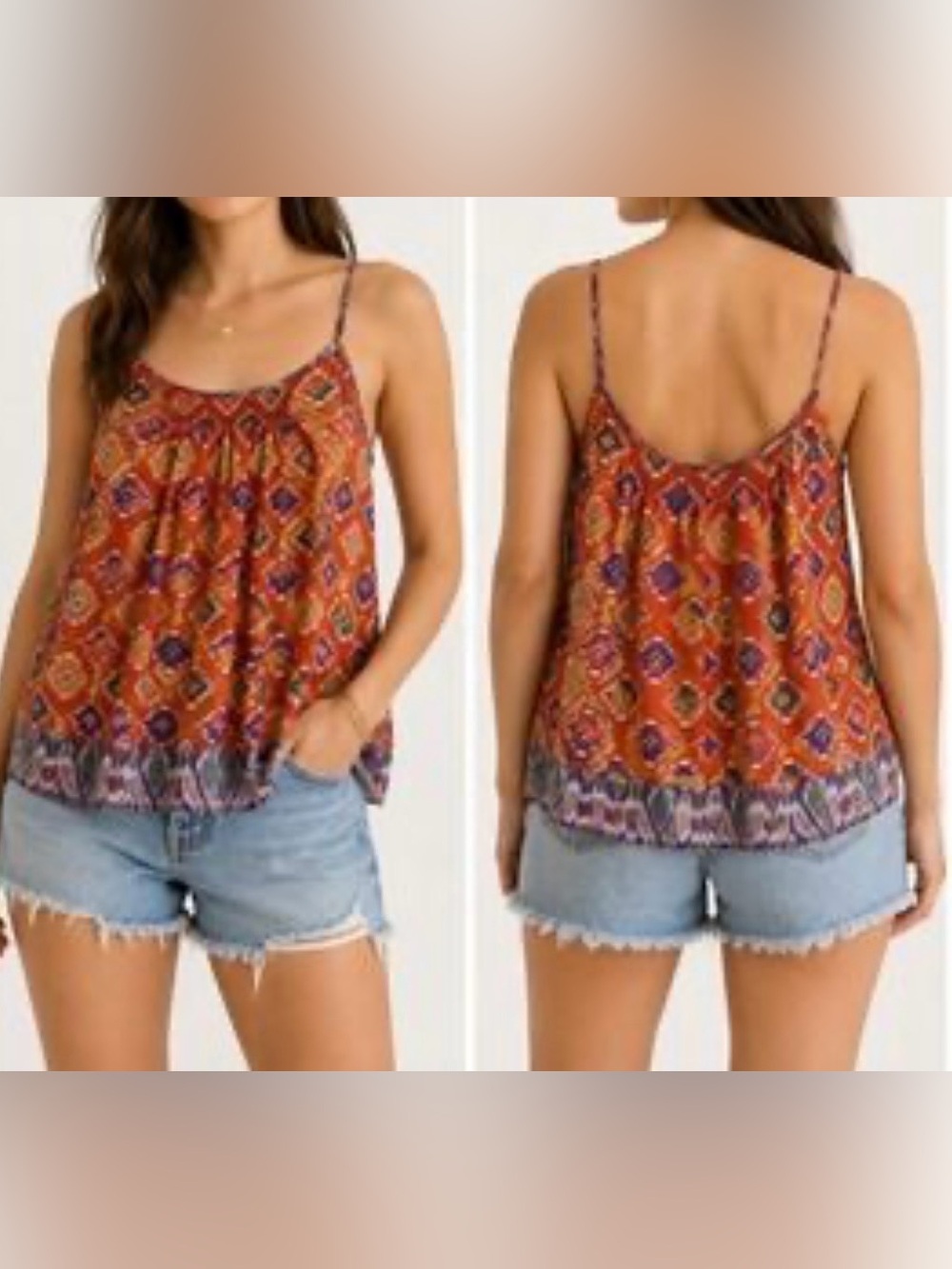 Denim & Supply Ralph Lauren Orange Printed Spaghetti Strap Camisole size S